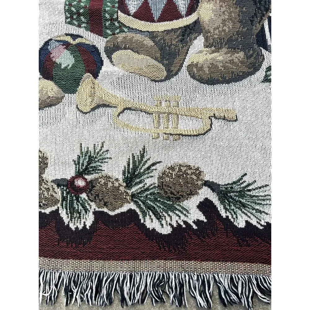 Vintage Christmas Woven Throw Blanket Tapestry Wall Hanging Teddy Bear Band